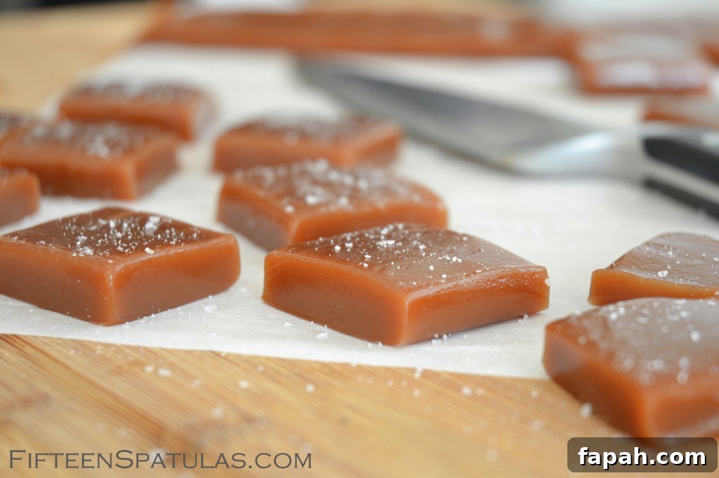 Sea Salt Caramel - Squares on Cutting board with Knife