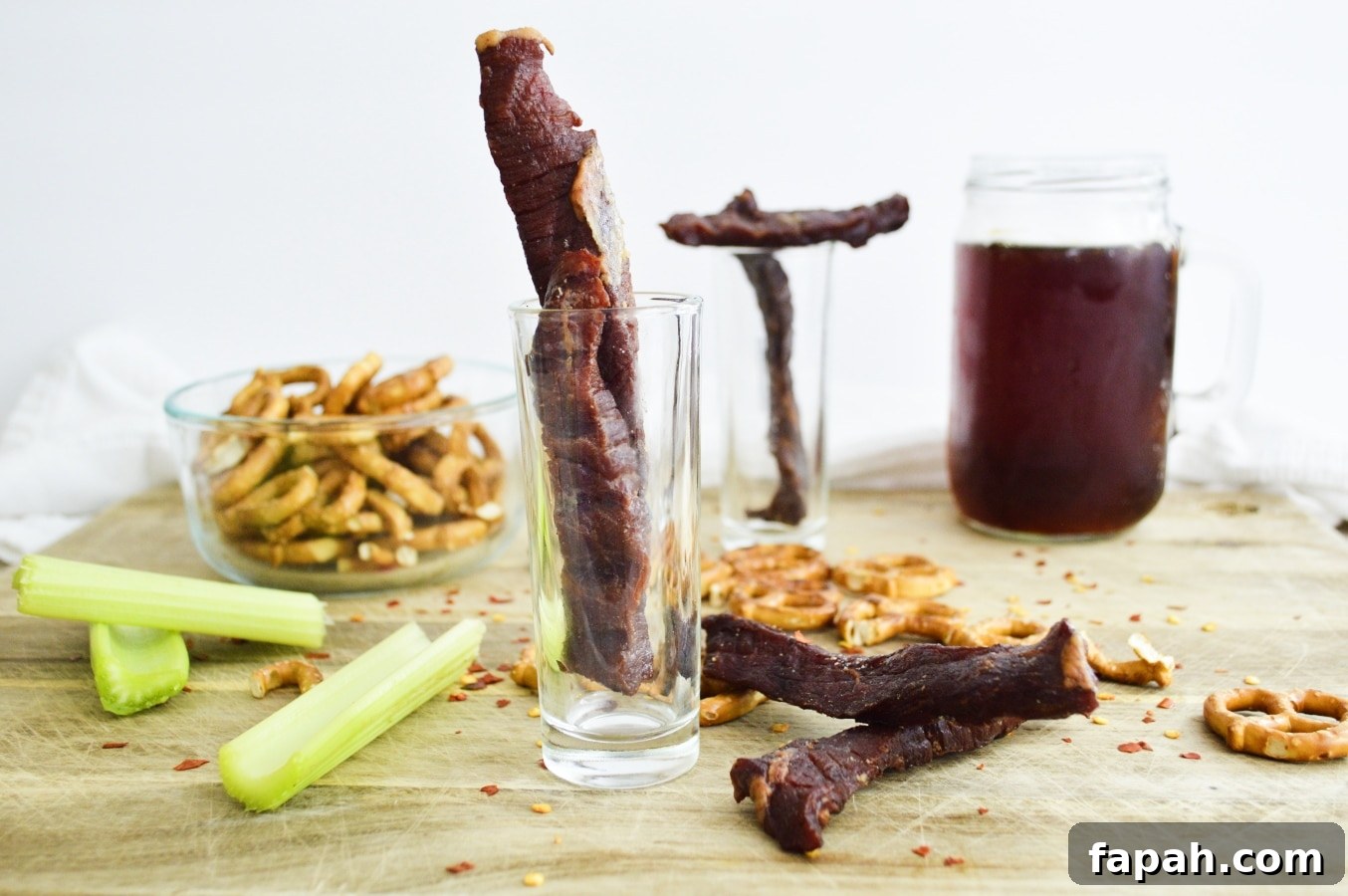 tall glasses with sticks of venison jerky standing