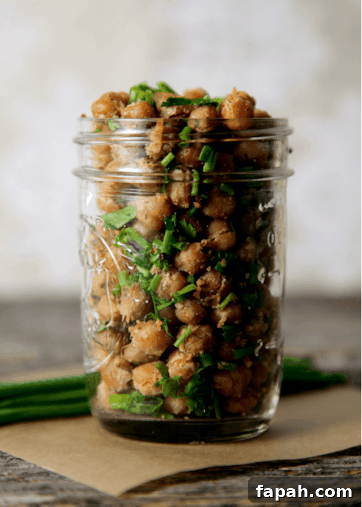 Cool Ranch Roasted Chickpeas in a glass jar