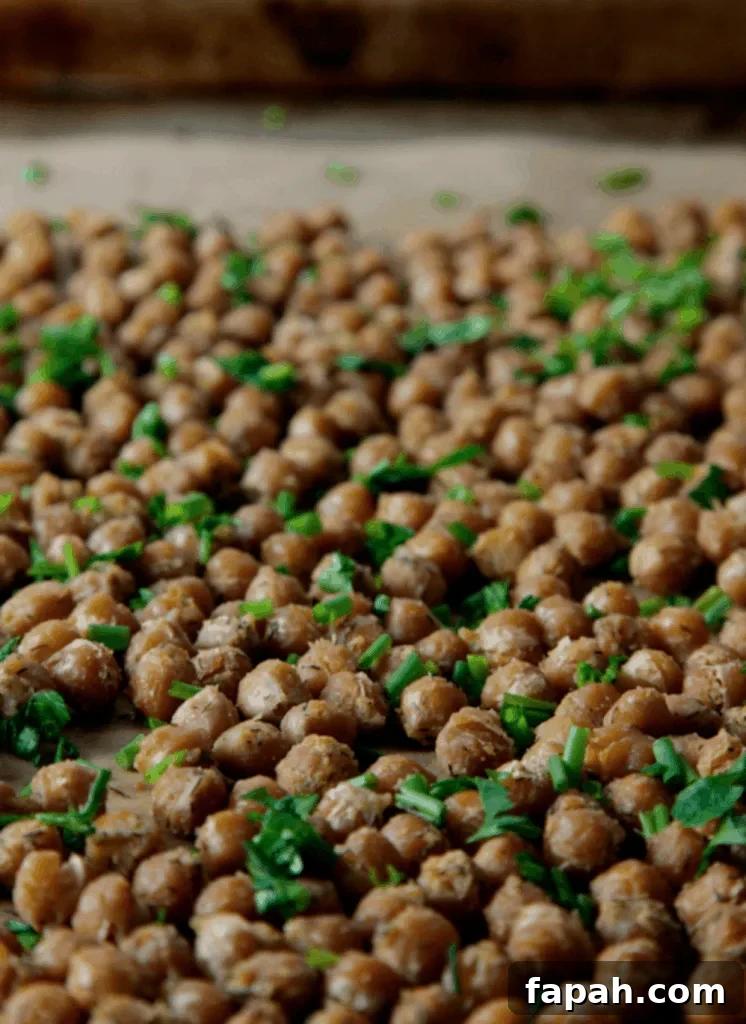 Cool Ranch Roasted Chickpeas laid out on a baking sheet