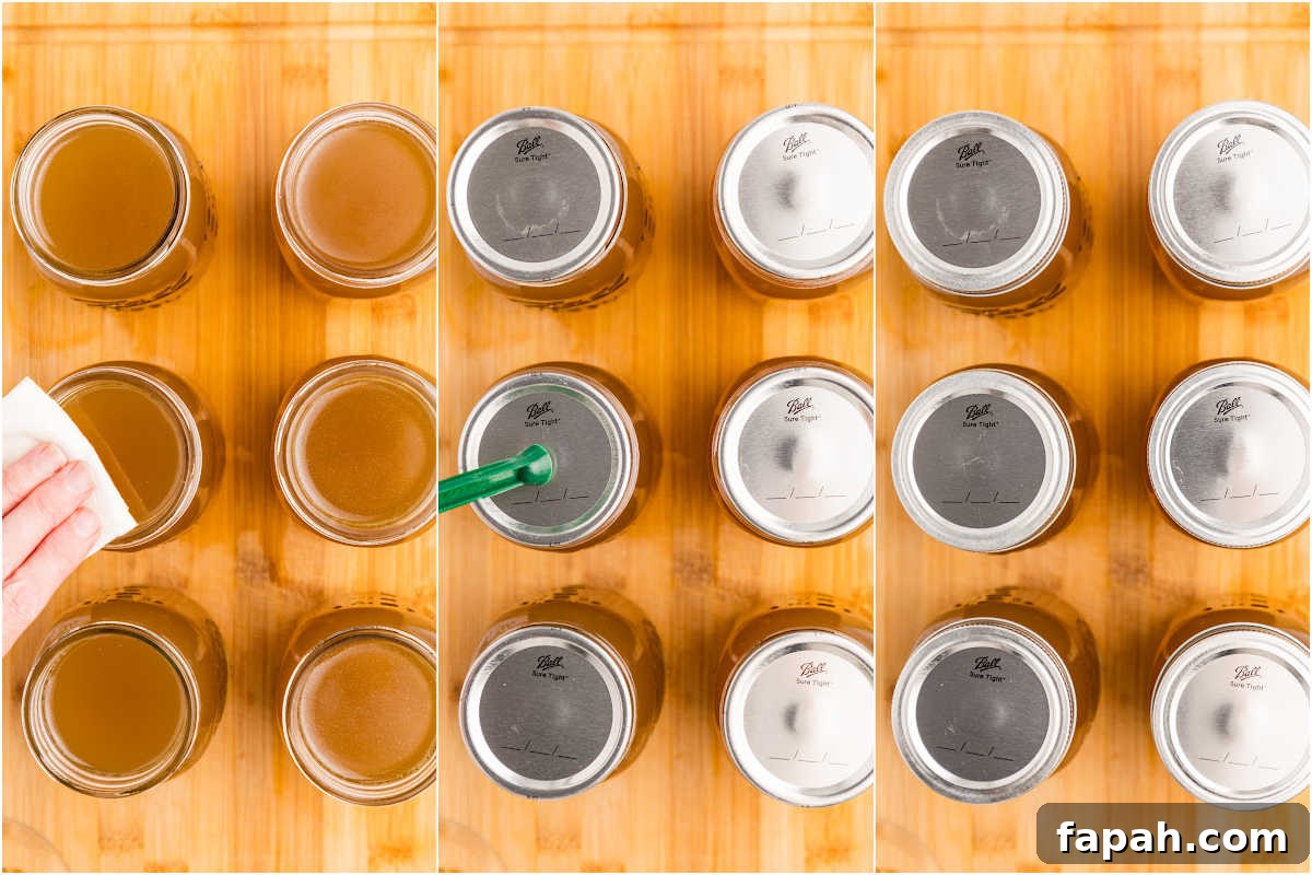 rims of filled jars wiped clean, and lids and rings added.