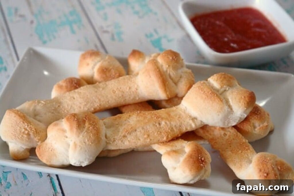 Breadsticks shaped like bones.